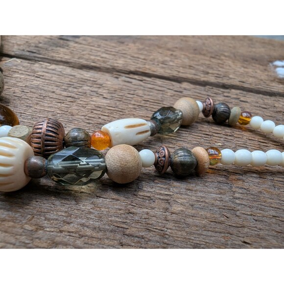 Vintage Glass, Wood & Bone Tribal Necklace, Unisex Beaded Necklace - Picture 7 of 10